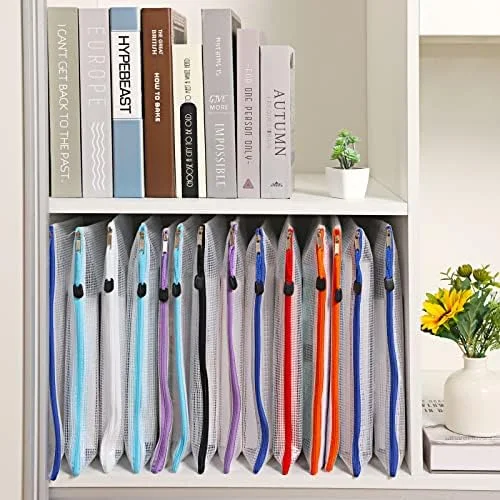 EOOUT 24pcs Mesh Zipper Pouch Bags, for Organizing Storage, Waterproof Zipper Pouches, Letter Size, File Bags for Toys, Puzzle, Board Games