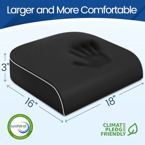 SweetSlubr Seat Cushion for Tailbone Pain Relief, Office Chair Cushion, Memory Foam Large Cushion with Non-Slip Cover for Soft Support at Office