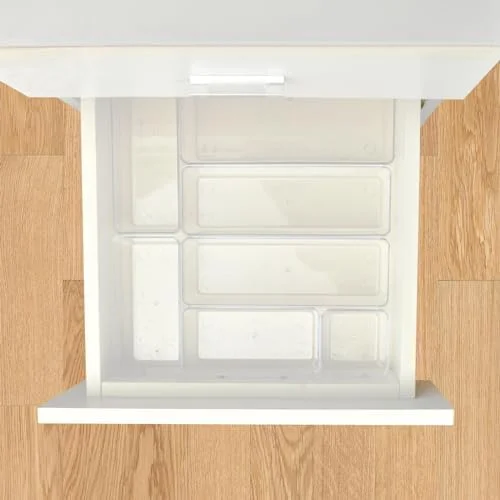 Manalete Drawer Organizers Set of 15, 4 Sizes Clear Plastic Drawer Organizers and Storage Bins for Kitchen, Bathroom, Office, Dresser Desk Drawer