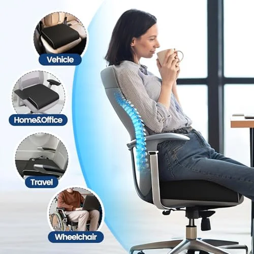 SweetSlubr Seat Cushion for Tailbone Pain Relief, Office Chair Cushion, Memory Foam Large Cushion with Non-Slip Cover for Soft Support at Office