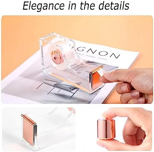 Famassi Rose Gold Desk Accessories，Office Supplies Set Acrylic Stapler Set Staple Remover - Tape Holder, 2 Ballpoint Pen, Scissor, Binder/Paper Clips