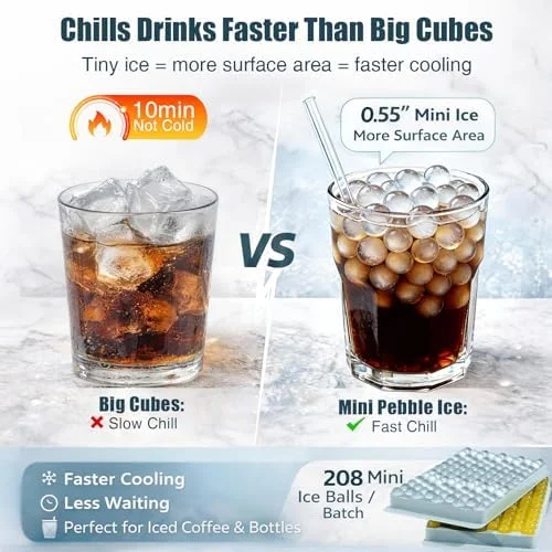 WIBIMEN Mini Ice Cube Trays, 0.55” Tiny Pebble Ice for Iced Coffee & Cocktails, Fast Chill, Easy Twist Release, Stackable with Lid & Storage Bin (2